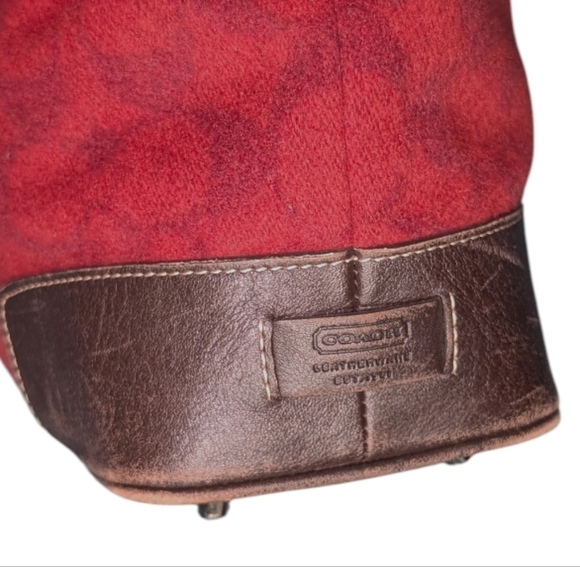 Vintage Coach • Signature Wool & Leather Tote Bag F1J-7723 Burgundy Oxblood Y2K - Picture 13 of 15